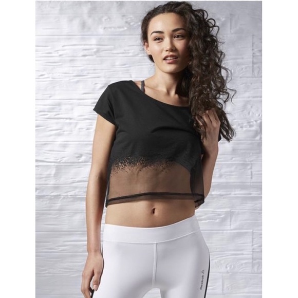 Reebok Tops - Reebok Black Mesh Burnout Crop Top, Size Large
